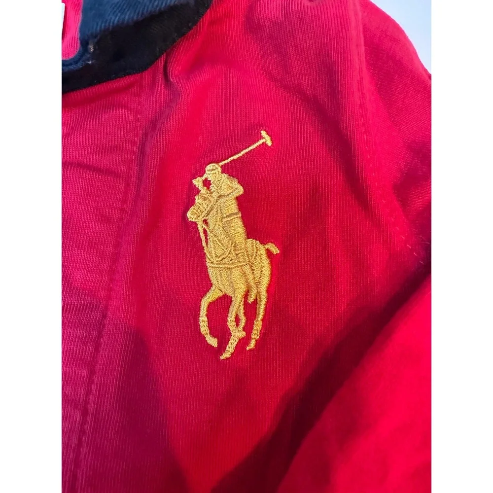 Ralph Lauren Rugby Coverall Kids 12M Red Big Pony Crest Long Sleeve Romper‎ Y2K
